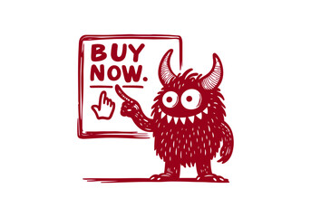 Shopping Monster hand drawn doodle vector illustration