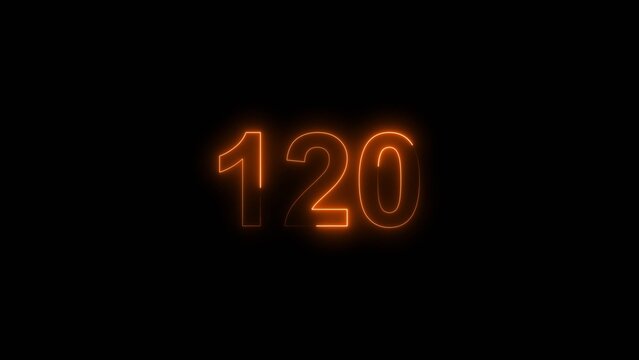 120 number neon bright orange color 4k illustration. black background 4k illustration.