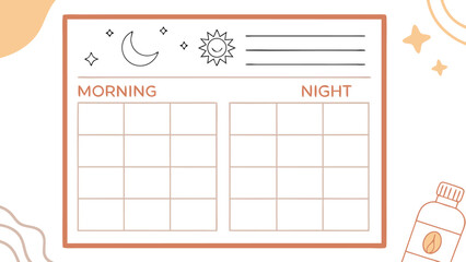 A cute and simple daily planner template divided into morning and night sections with space for writing tasks and a decorative sun and moon