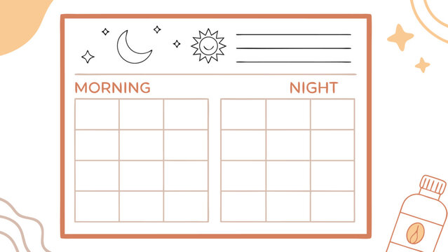A cute and simple daily planner template divided into morning and night sections with space for writing tasks and a decorative sun and moon