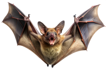 Flying Bat with Open Mouth on Transparent Background