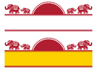 アジア風のタイトルフレームセット。象のイラスト装飾。赤