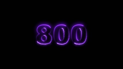 800 number countdown neon bright purple color 4k illustration. black background 4k illustration.