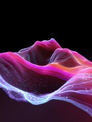Obraz premium Abstract digital art piece that appears to be a wave or a wave-like structure. the background is black, and the wave is made up of different shades of pink, red, and blue, creating a gradient effect.