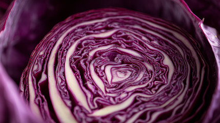 Obraz premium A a cut red cabbage showing its inner pattern