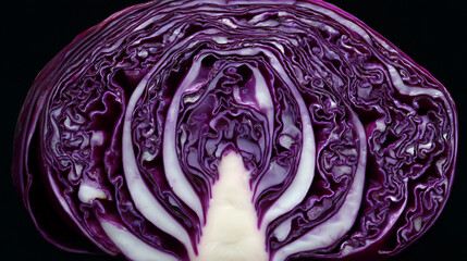 Fototapeta premium A a cut red cabbage showing its inner pattern