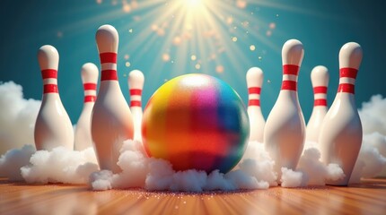 Exciting bowling game action indoor alley colorful bowling ball fun environment dynamic viewpoint