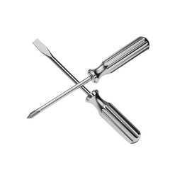 Flathead Screwdriver and Phillips Screwdriver Set in Silver Metal with Textured Handles