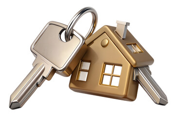 Photorealistic 3D Render of House Keys with Golden House Keychain – Studio Lighting