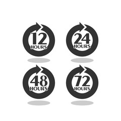 12, 24, 48 and 72 hours clock arrow icon with shadow