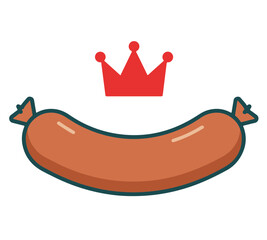 A cartoon sausage with a red crown floating above it, isolated on a white background.