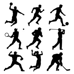 Silhouette sports player vector design fitness athlete illustration template graphic artwork poster banner background icon for workout training action lifestyle and competition