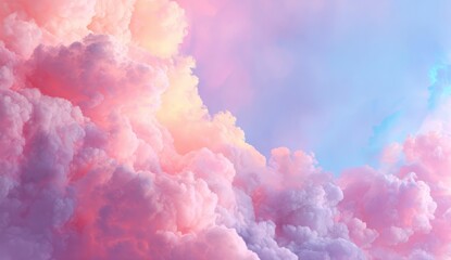 Photo of a pastel-colored background with pink and blue tones for an abstract cloud design, with copy space on the right side. Web banner with copy space in the left corner.