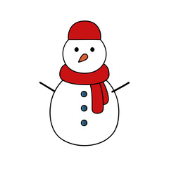 Cute cartoon snowman with red hat and scarf