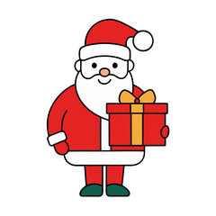 Cartoon santa claus holding a christmas gift box
