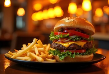 hamburger and french fries