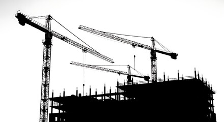 Urban development and growth symbolized by a dramatic construction site at dusk with bold colors