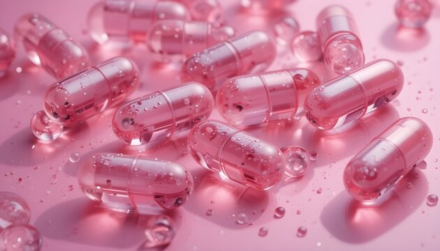 pink pills on white background - Powered by Adobe