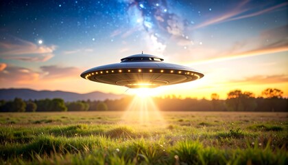 UFO over a field at sunset