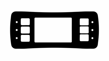 Silhouette of a handheld gaming device with a rectangular screen and button configurations on each side