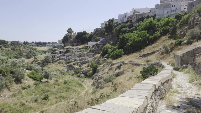 View of the old buildings of Ginosa, an ancient stone town in Puglia, Italy.