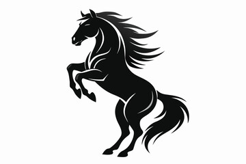 Majestic Black Horse Silhouette Rearing Upwards Symbolizing Power Freedom and Graceful Movement Design for Logos and Branding Projects