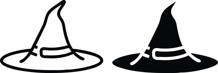 Witch Hat Outline Icons – Halloween Black and White Vector Magic Clipart
