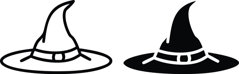 Witch Hat Vector Icons – Halloween Magic Hat Clipart in Black and White