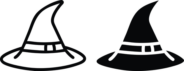 Witch Hat Icon Duo – Black and White Halloween Vector Illustration