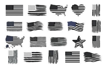 Distressed American Flag Silhouette Set