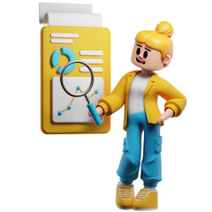 Evaluates Statistics of Financial Project 3D character