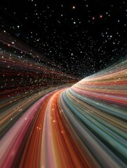 Abstract digital art piece that appears to be a long exposure shot of a starry night sky. the background is black with small white dots scattered across it.