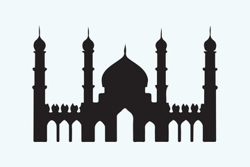 Grand Mosque Silhouette Line Art Design.