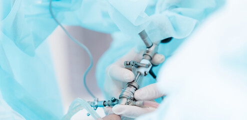 Robotic laparoscopy surgery for prostate adenoma in medical setting, banner