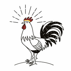 Rooster Vector – Crowing Rooster with Radiating Lines