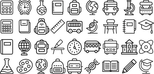 school line icons set, children education, child development child skills, school , kids activity, early learning,  and more vector illustration