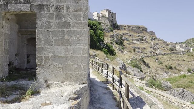 View of the old buildings of Ginosa, an ancient stone town in Puglia, Italy.