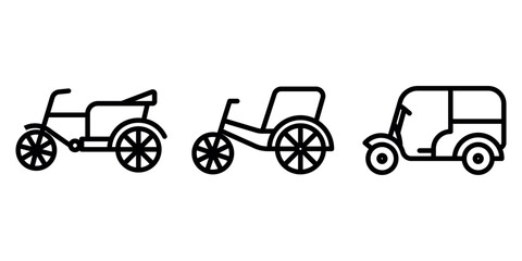 rickshaw outline or line icon design bundle.