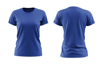 Front and back view of a royal blue women's t-shirt.  It's a simple, crew neck, short sleeve design