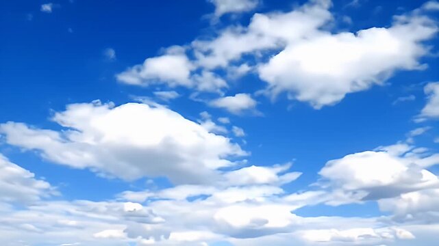 Peaceful time lapse of white cumulus clouds drifting across a vibrant deep blue sky on a clear sunny day a serene and beautiful nature background