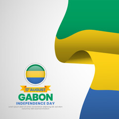 Gabon flag for independence day square banner background with realistic flag