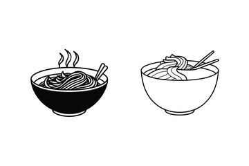 Steaming noodles in bowl with chopsticks and spoon