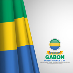 Gabon flag for independence day square banner background with realistic flag