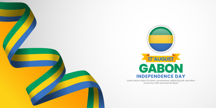 Gabon independence day banner background august 17th design element with waving ribbon flag