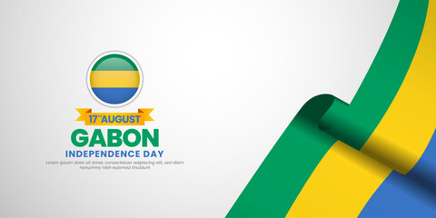 Gabon flag for independence day banner background with blank space area