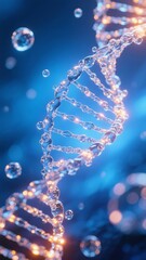 Obraz premium Illuminated DNA Helix in a Blue Gradient Background