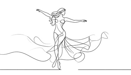 Continuous line drawing of a ballerina in mid-movement