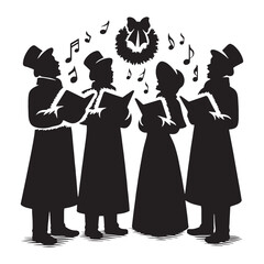 Holiday tradition in harmony – Carolers silhouette drawn with vintage Carolers vector – Carolers illustration – Christmas silhouette

