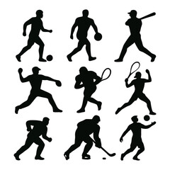 Silhouette sports player athlete vector artwork fitness graphic template for healthy lifestyle action movement illustration poster background banner workout training concept design