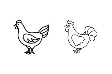 Two stylized chickens outlined in black rooster poultry